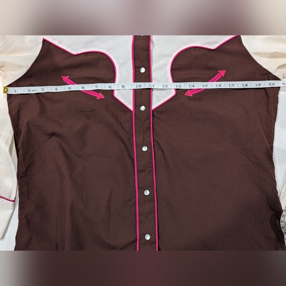 Ely Charmers Vintage Country Western Brown, Cream w/ pink piping snap downSize S - Picture 9 of 11